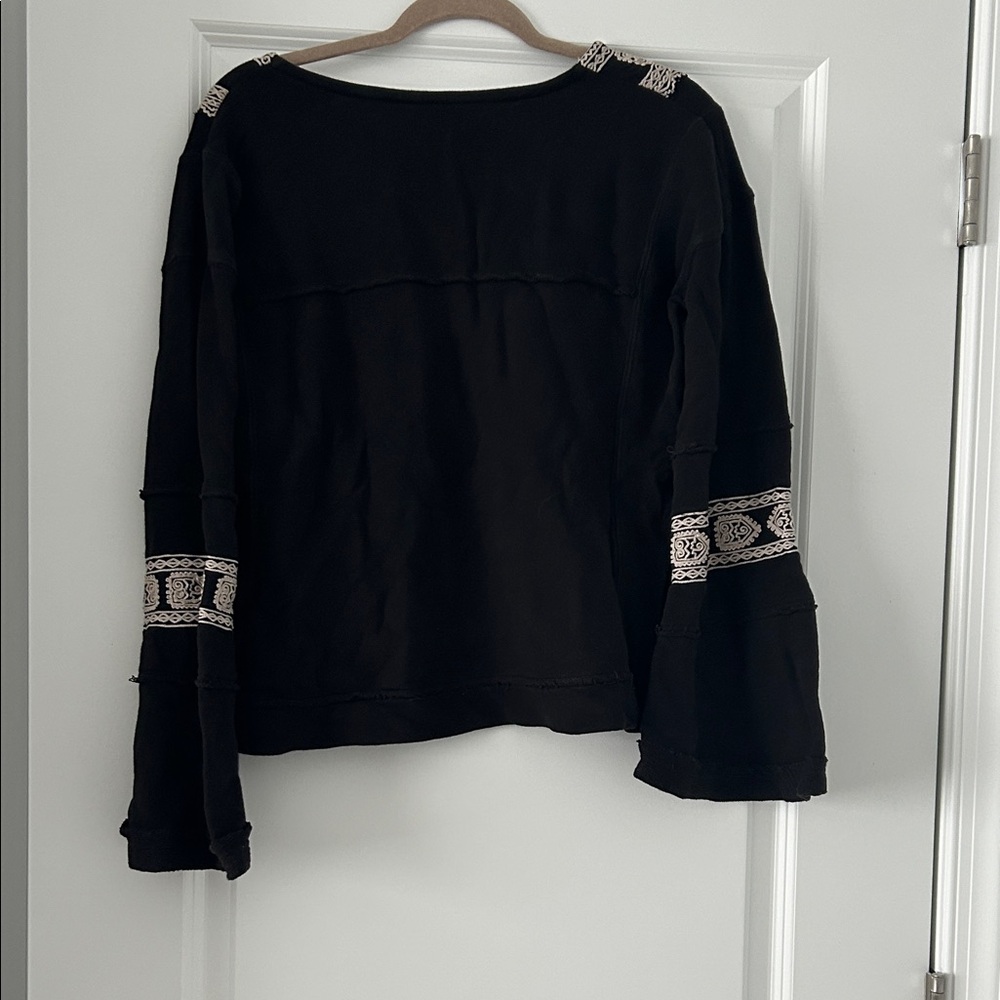 Free People Black Blouse with Cream Embroidery - Picture 5 of 6